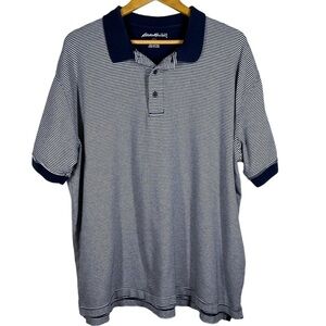 Eddie Bauer Short Sleeve Classic Polo in Navy Stripe XXL